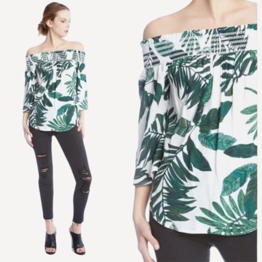 Fifteen Twenty Off-Shoulder Tropical Palm Top - Size Medium